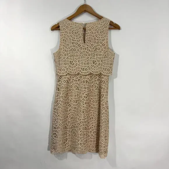 J. Crew Women’s Size 4 Small Cream Beige Lace Overlay Sleeveless Mini Dress - Picture 7 of 9